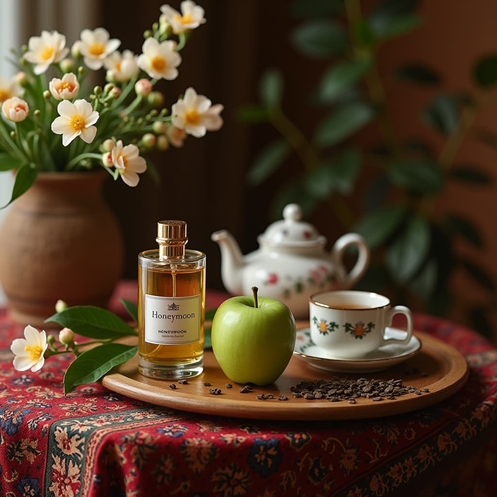 create_a_cozy_scene_featuring_a_cylindrical_perfume_bottle_labeled_honeymoon_elegantly_placed_on_a__ngtq5cfrns0b5gs8kmzf_1