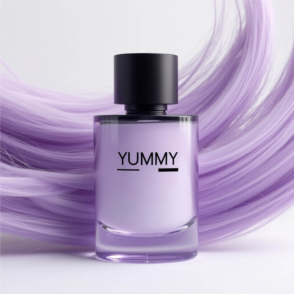 عطر مو یامی هانی مون در کنار تار های مو بنفش
