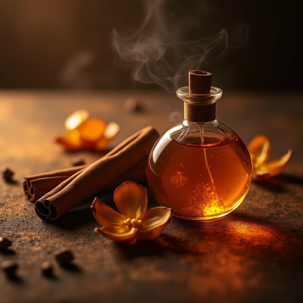 یک شیشه عطر وانیل و دارچین