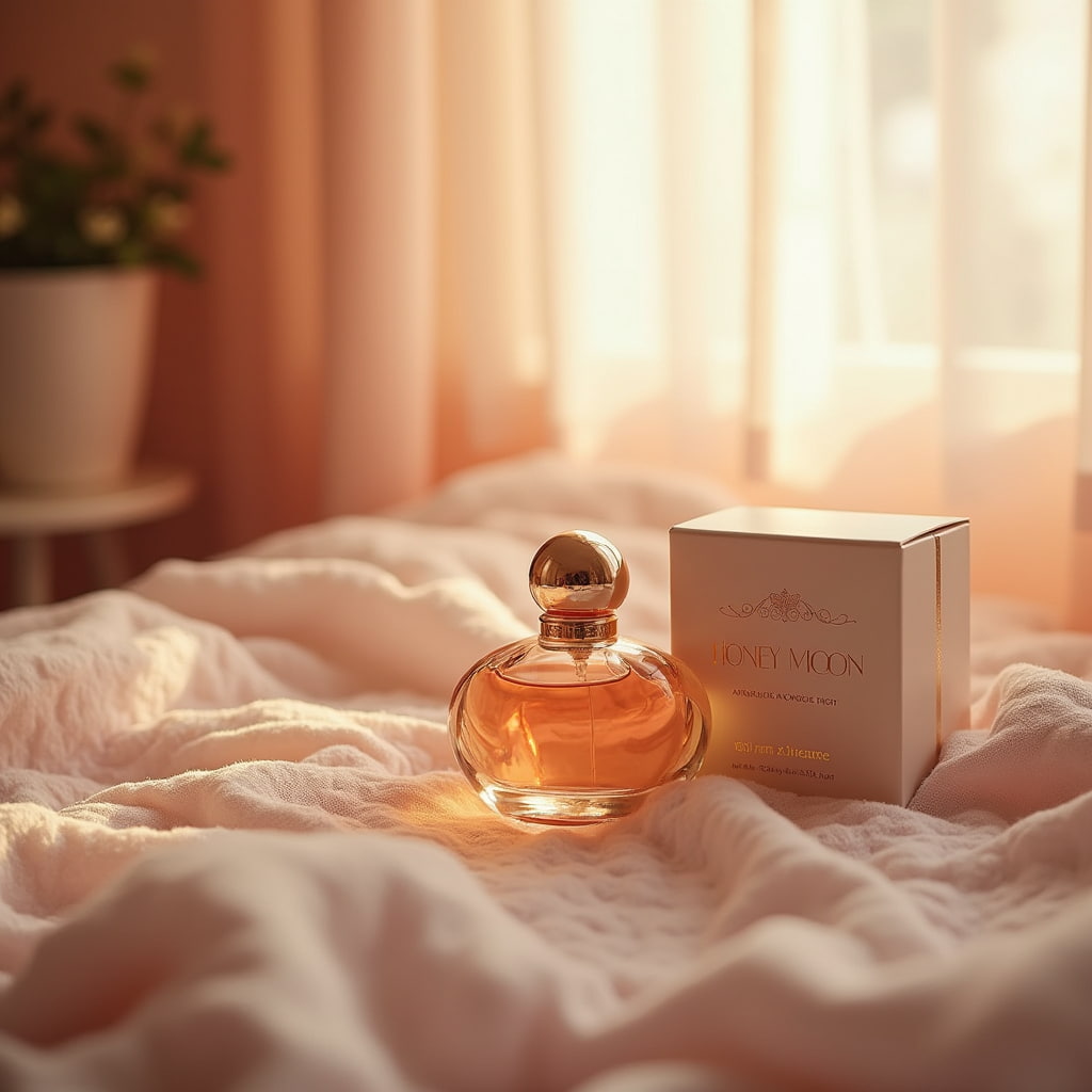 در یک اتقا دخترانه یک عطر دخترانه روی تخت قرار دارد