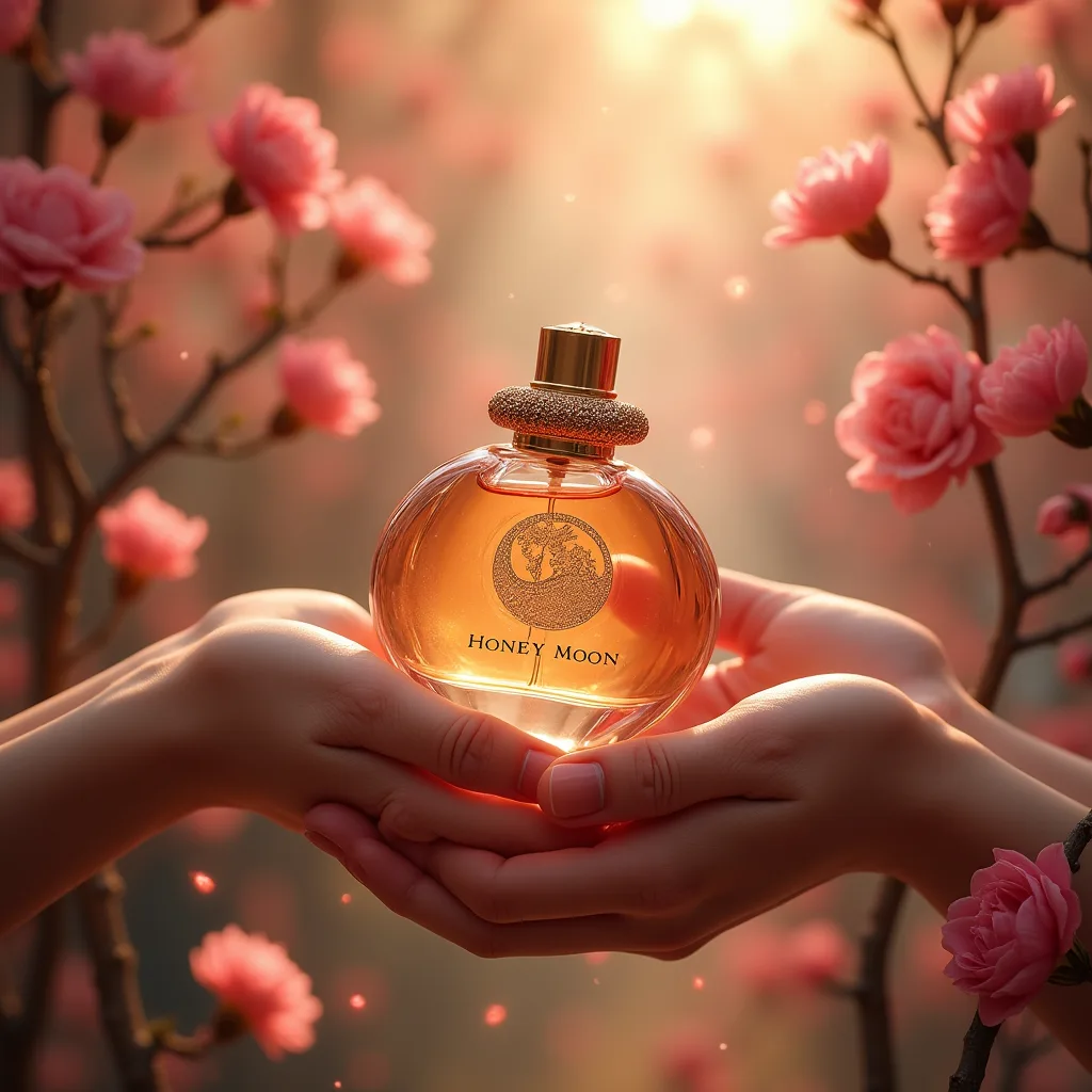 در فضای بهاری یک نفر در حال هدیه دادن یک شیشه عطر به شخص دیگری است.